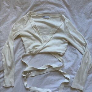 Zara Ivory Ribbed Wrap Top